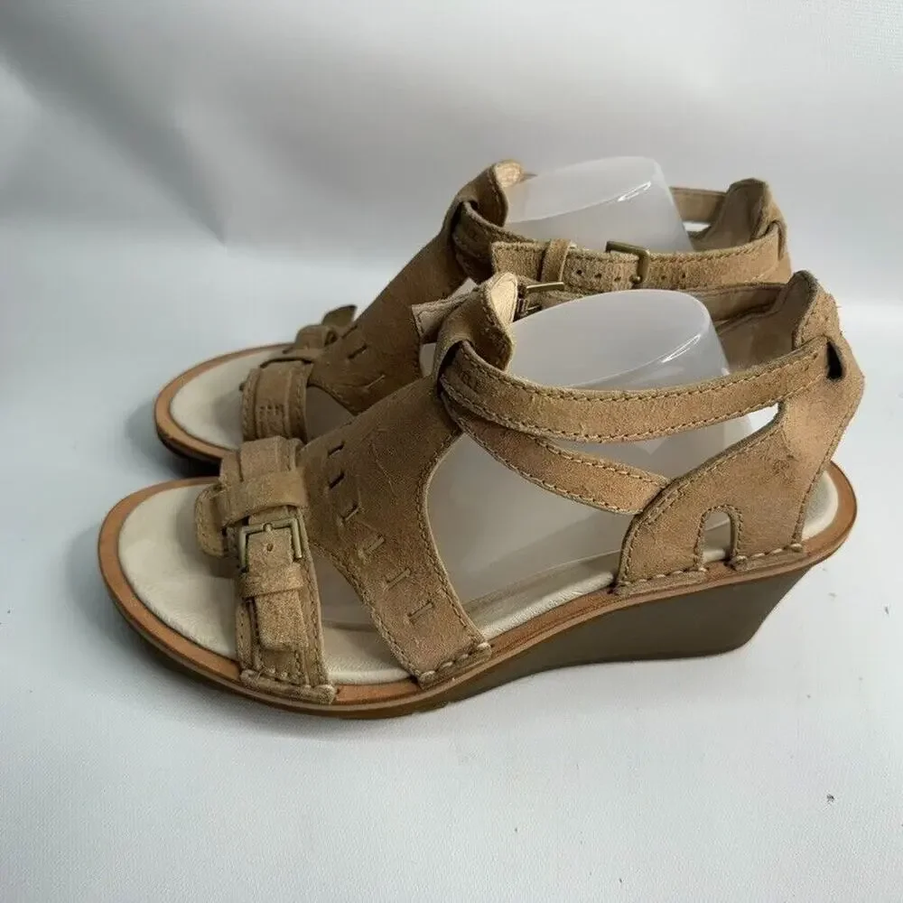 Merrell Select Fresh J21952 Beige Leather Buckle Wedge Sandal Shoes Women's US 9